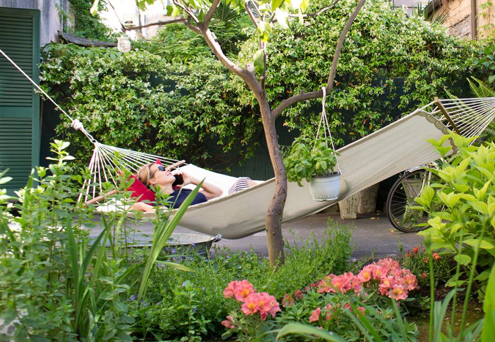 Person sleeping in a hammock