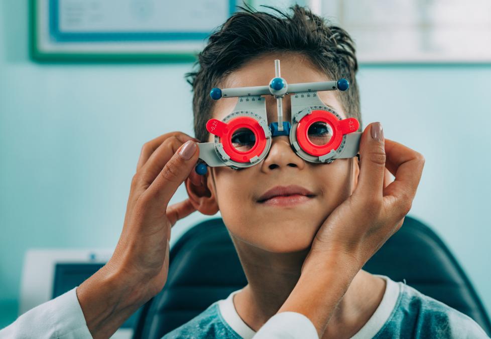 Boy getting eye exam