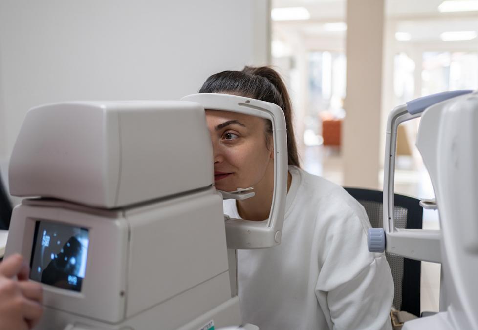 Women getting an eye exam