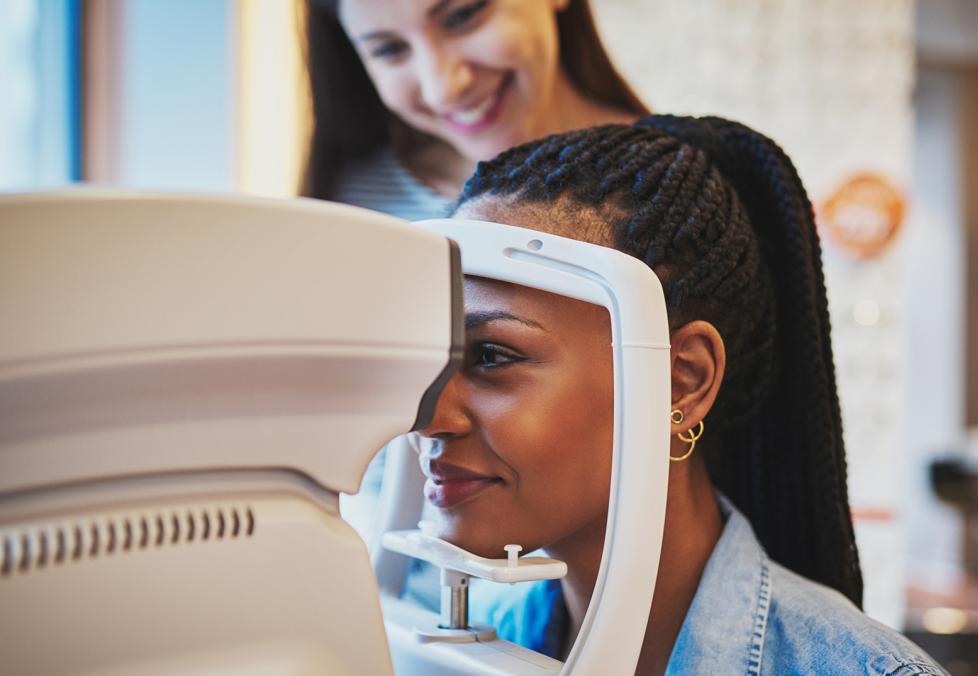 Woman receiving pre-test exam