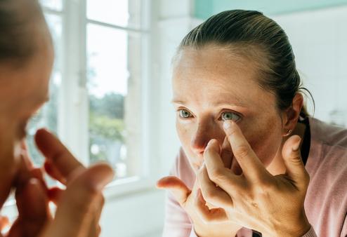 Women putting contact lenses in 