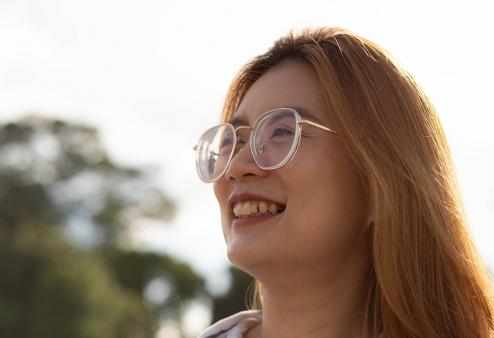 Women wearing glasses outside